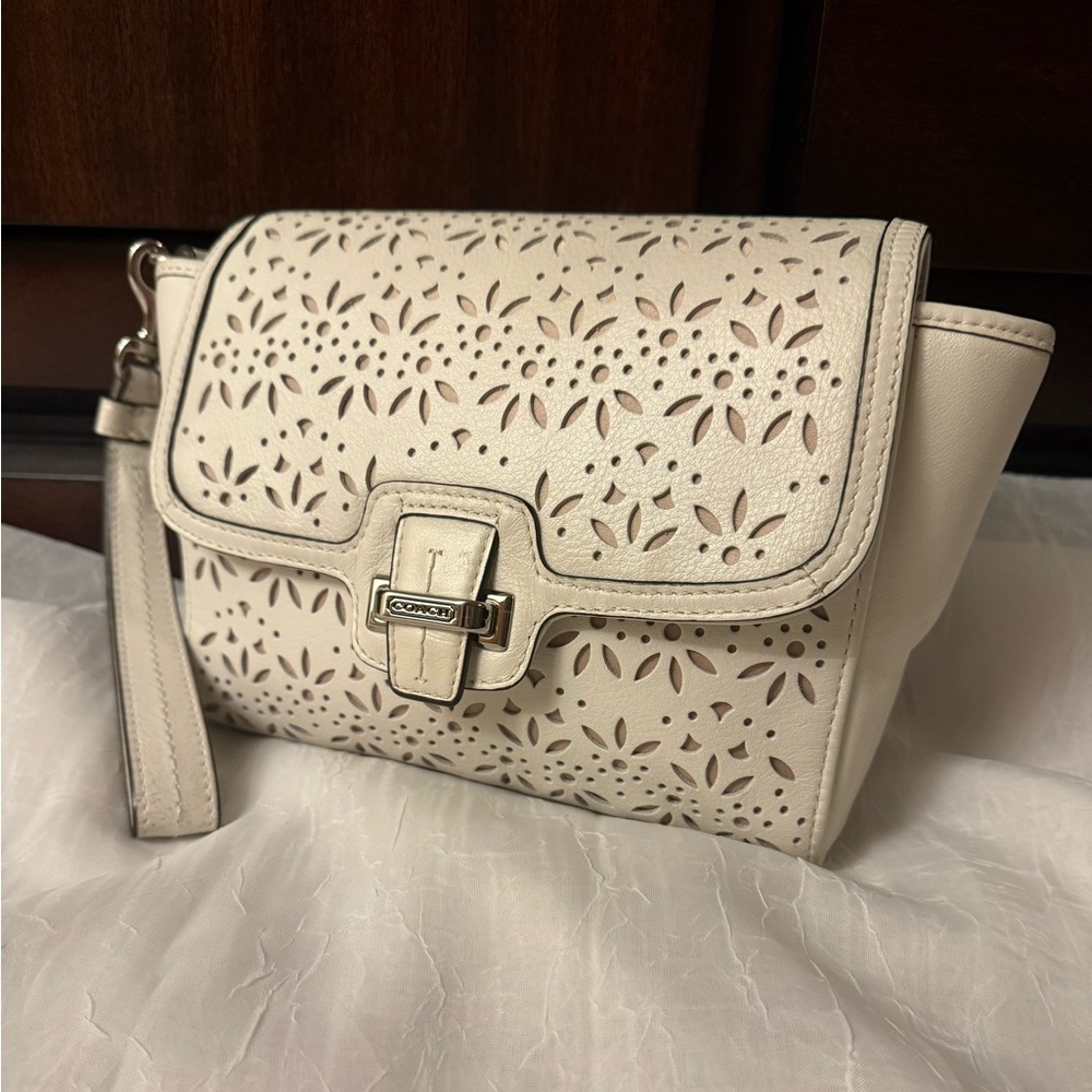 Coach 50632 Taylor Leather Laser Cut Flap Clutch Ivory